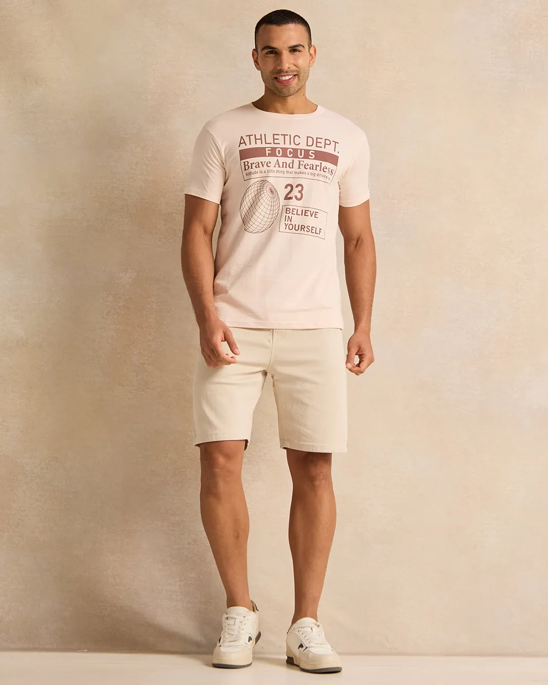 Men Beige Printed Short Sleeved T-Shirt sold by Redtag product image thumbnail 2