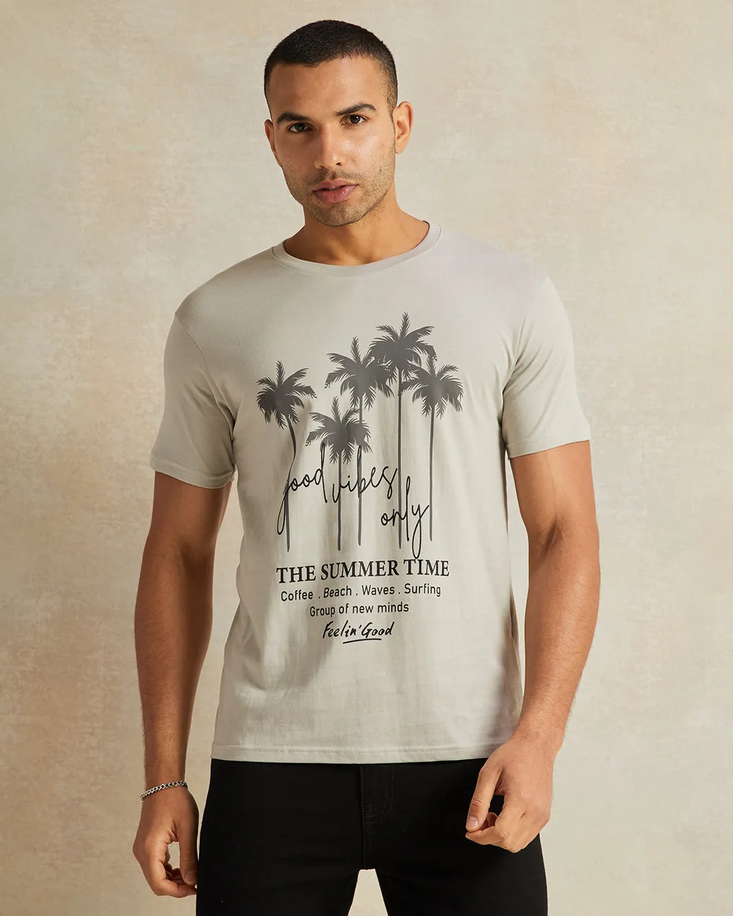 Men Grey Summer Time Print T-Shirt sold by Redtag