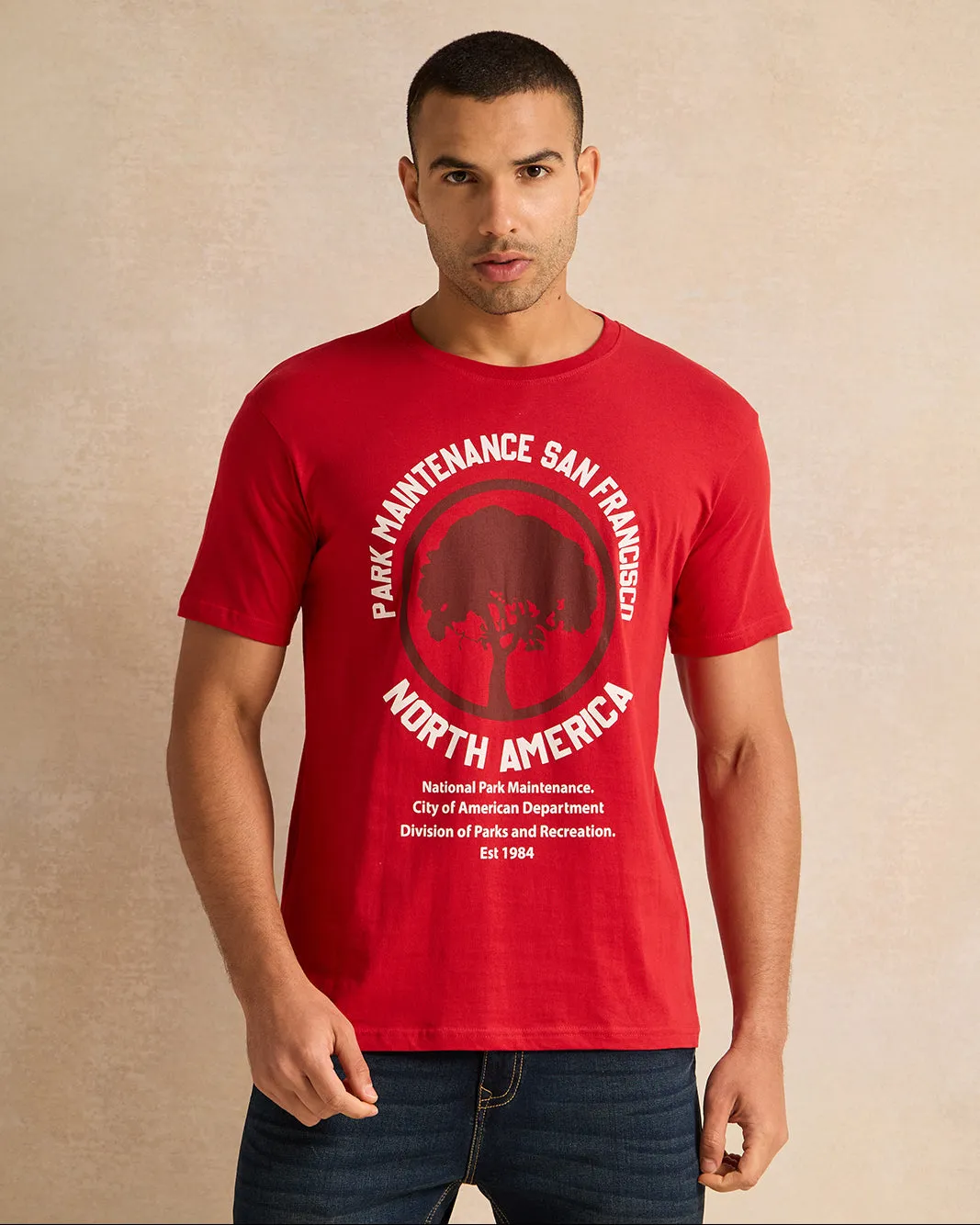 Men Red North America Print T-Shirt sold by Redtag