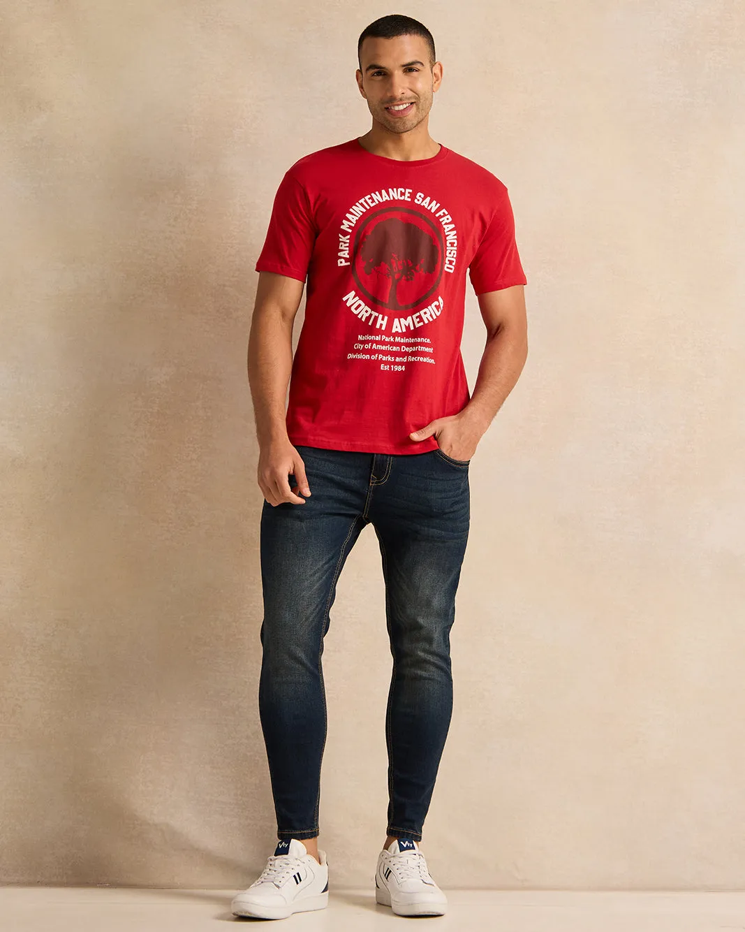Men Red North America Print T-Shirt sold by Redtag product image thumbnail 2