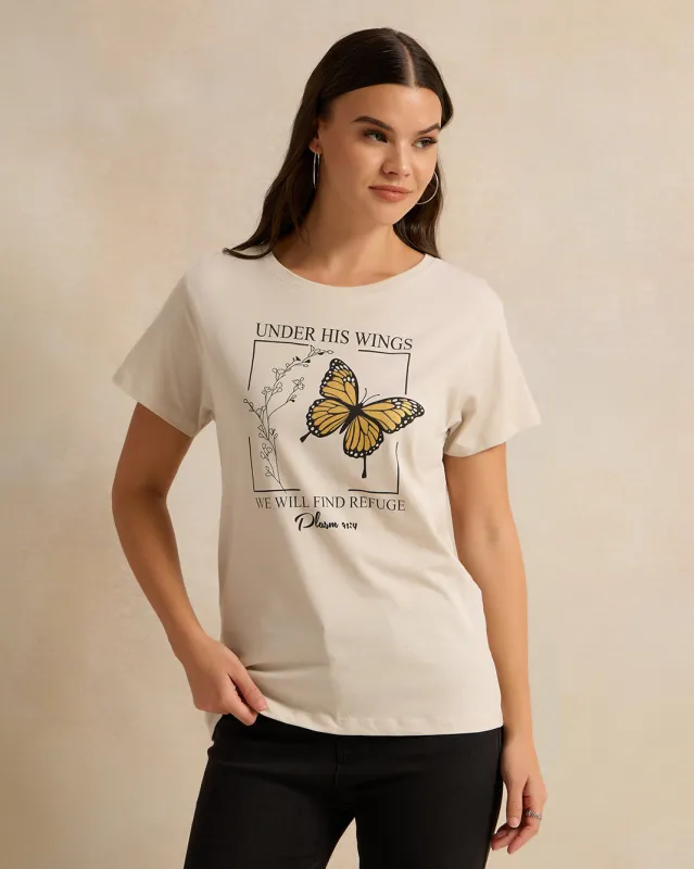 Women Ivory Printed T-Shirt sold by Redtag