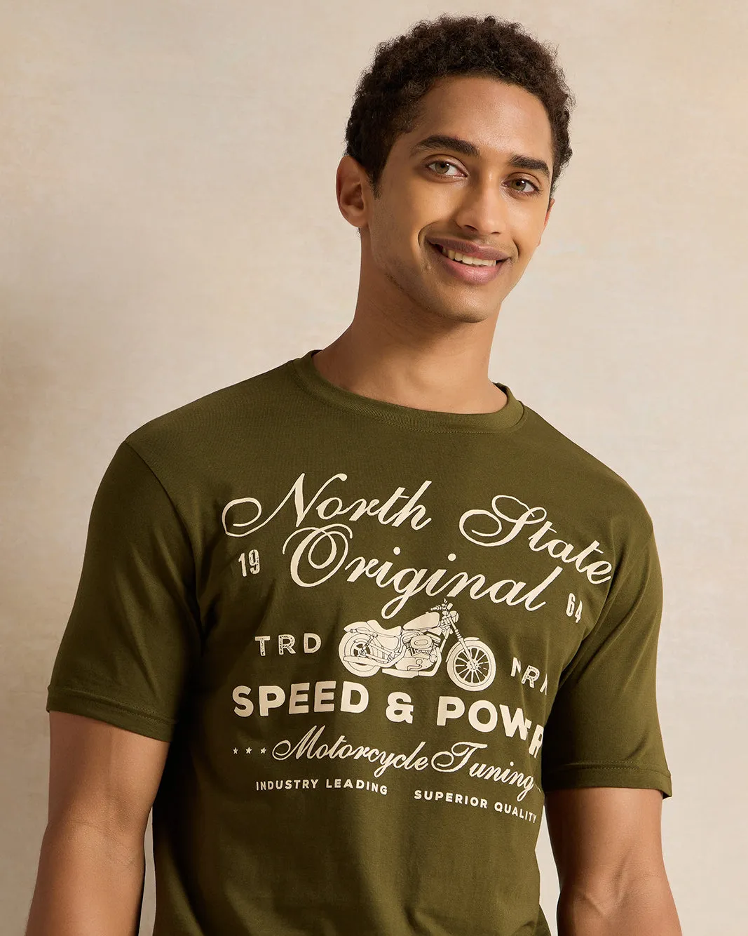 Men Olive Printed T-Shirt sold by Redtag product image thumbnail 4