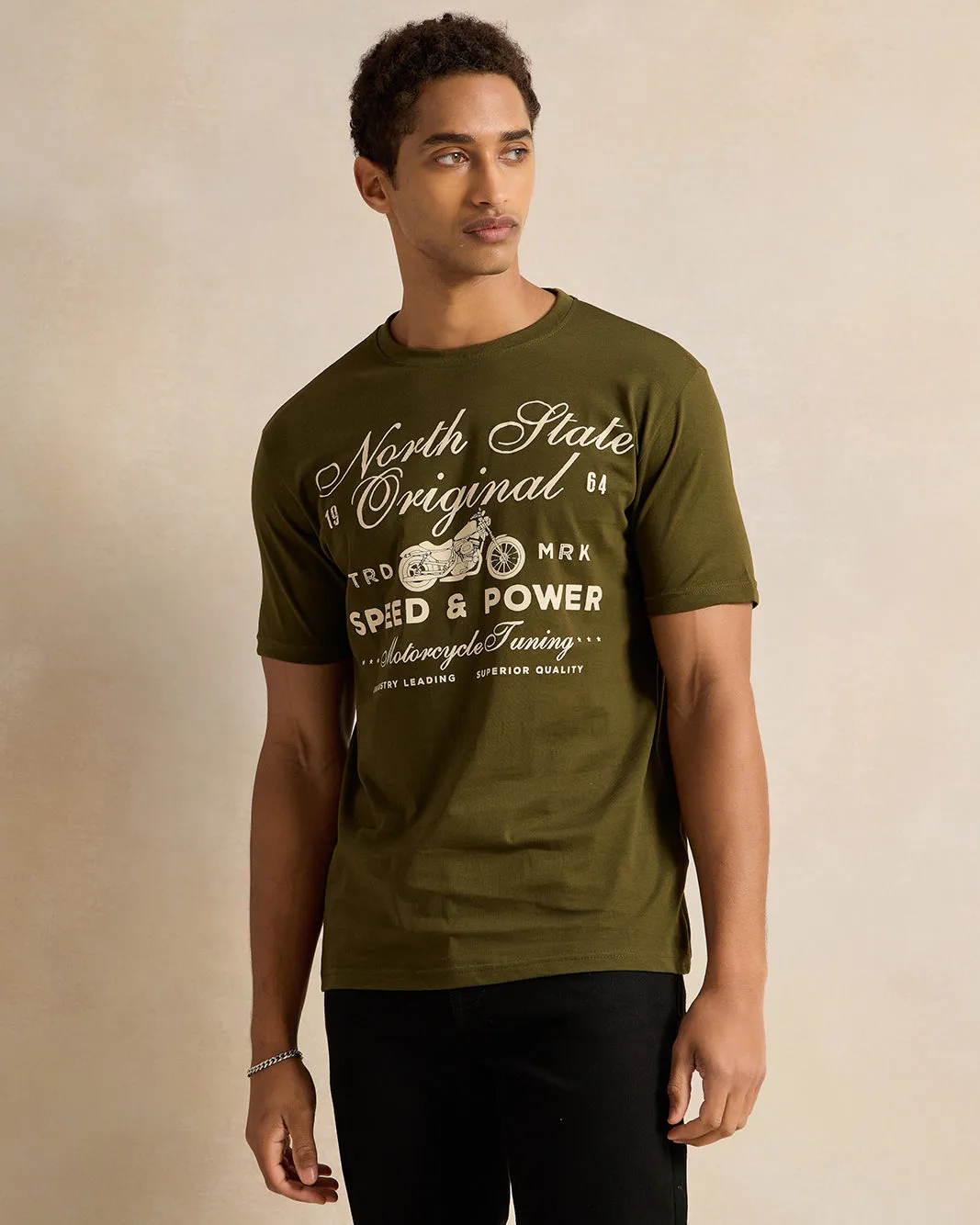 Men Olive Printed T-Shirt sold by Redtag