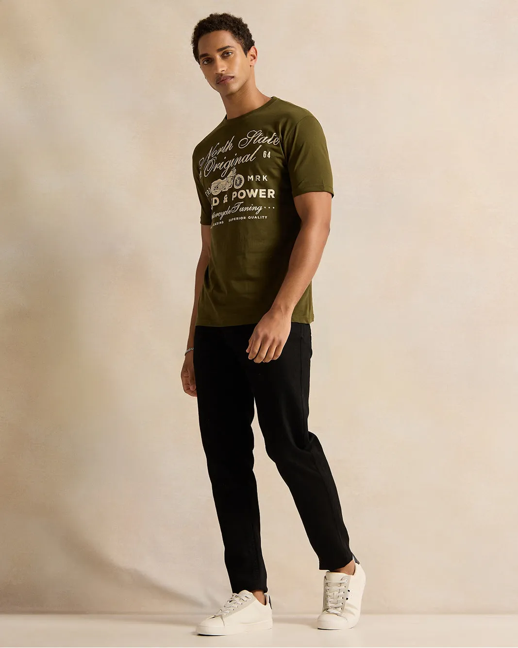 Men Olive Printed T-Shirt sold by Redtag product image thumbnail 2