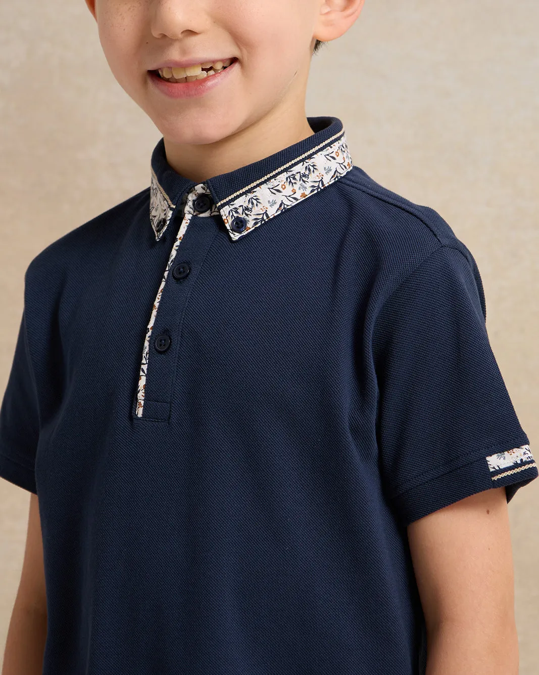 Boys Navy Printed Polo Shirt sold by Redtag product image thumbnail 4