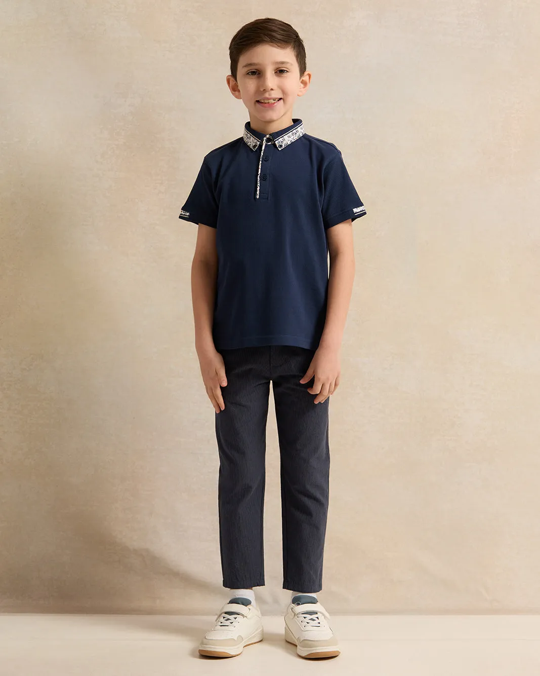Boys Navy Printed Polo Shirt sold by Redtag product image thumbnail 2
