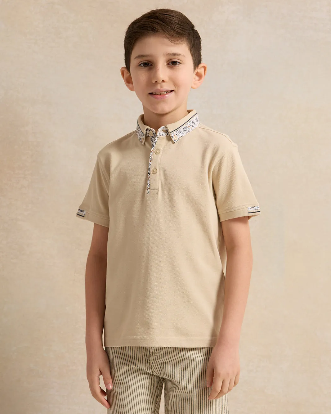 Boys Beige Printed Polo Shirt sold by Redtag