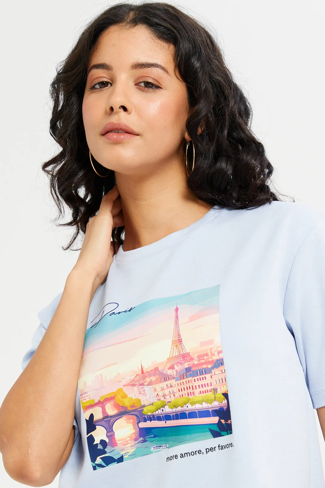 Women Blue Embellished T-Shirt sold by Redtag product image thumbnail 4