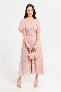 Women Beige Foil Printed Flared Sleeves Maxi Dress sold by Redtag