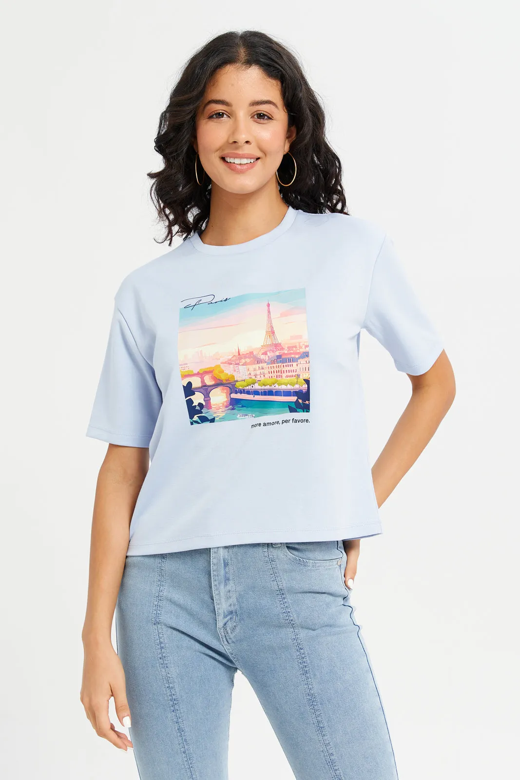 Women Blue Embellished T-Shirt sold by Redtag