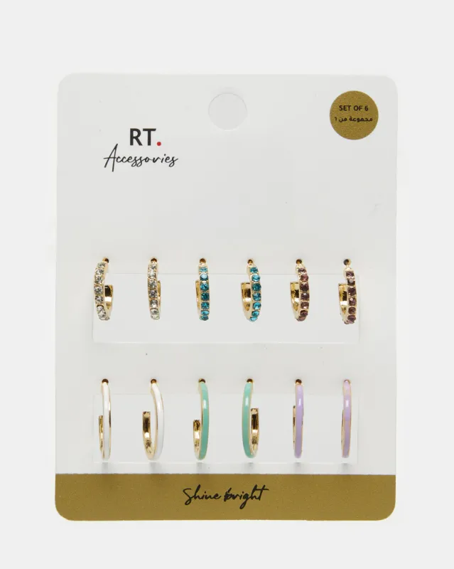Women Gold Embellished Studs (6 Pairs) sold by Redtag