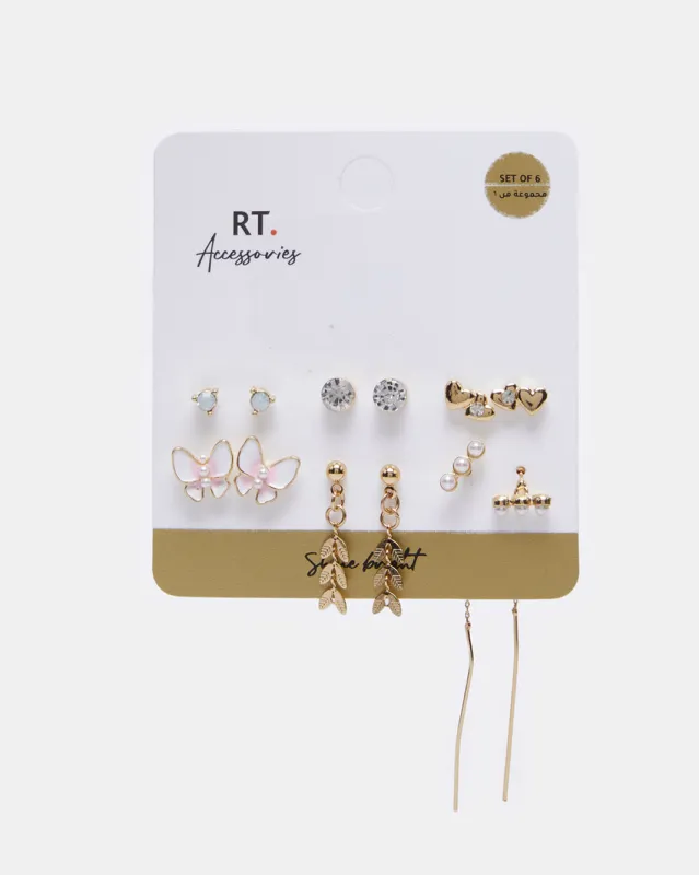 Women Gold Embellished Studs (6 Pairs) sold by Redtag
