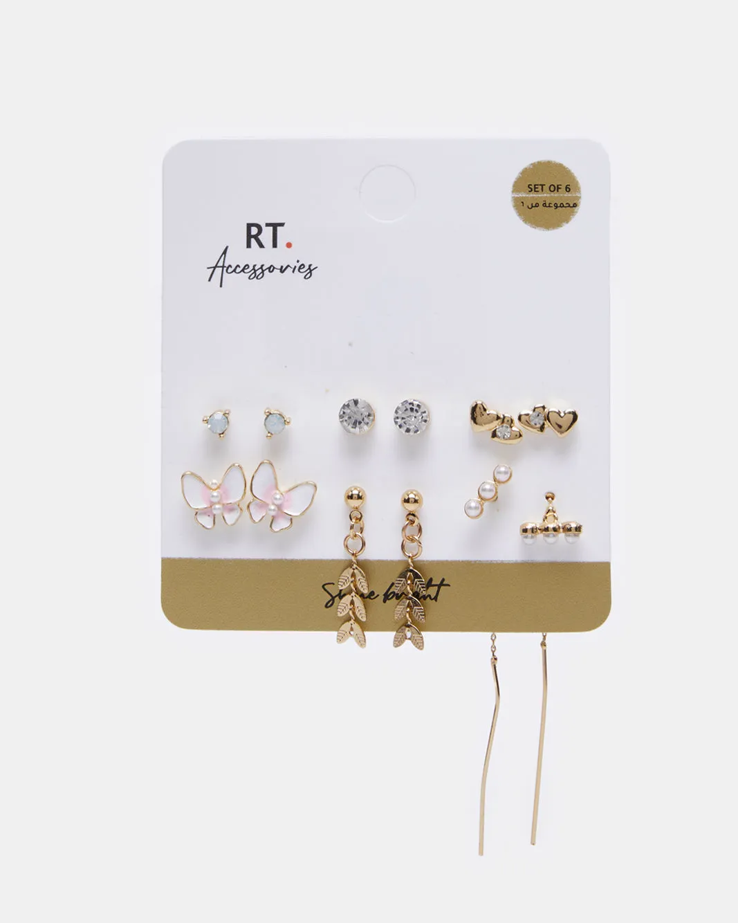 Women Gold Embellished Studs (6 Pairs) sold by Redtag