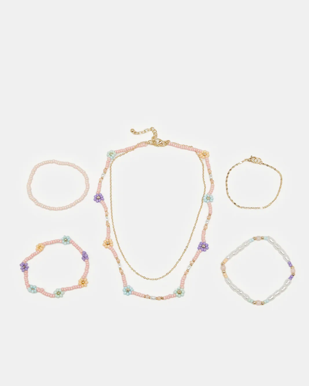 Girls Gold-Pearl Embellished Necklace& Bracelets Set (5 Piece) sold by Redtag