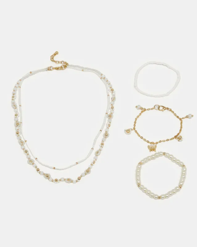 Girls Gold Embellished Necklace& Bracelets Set (4 Piece) sold by Redtag