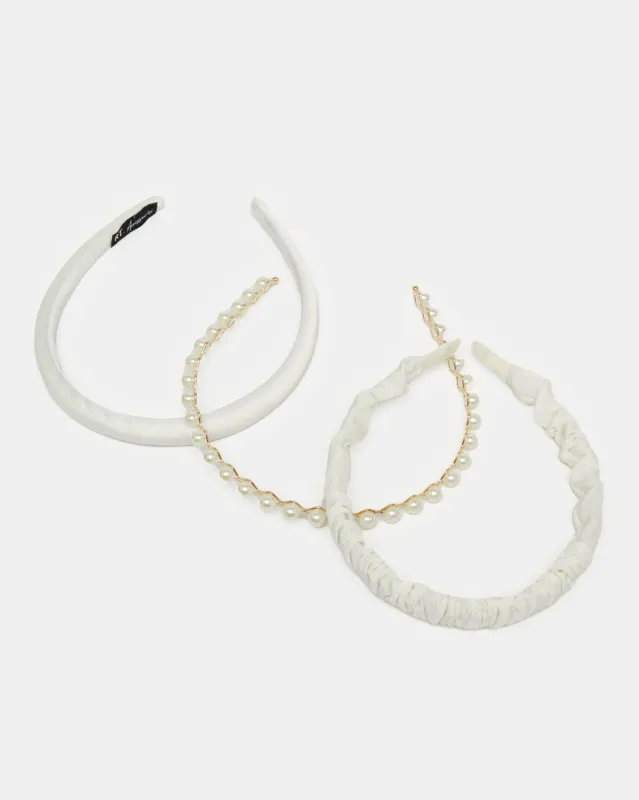 Women White Textured Headband Set (3 Piece) sold by Redtag
