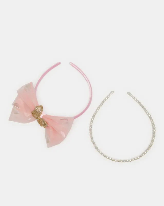 Girls Pink And White Embellished Headband Set (Pack of 2) sold by Redtag