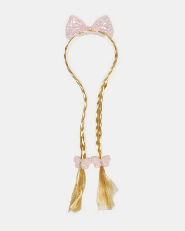 Girls Pink Headband With Synthetic Hair sold by Redtag