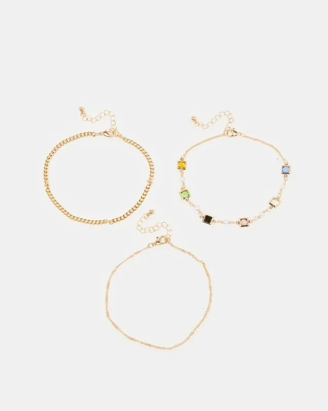Women Gold Embellished Anklet Set (3 Pieces ) sold by Redtag