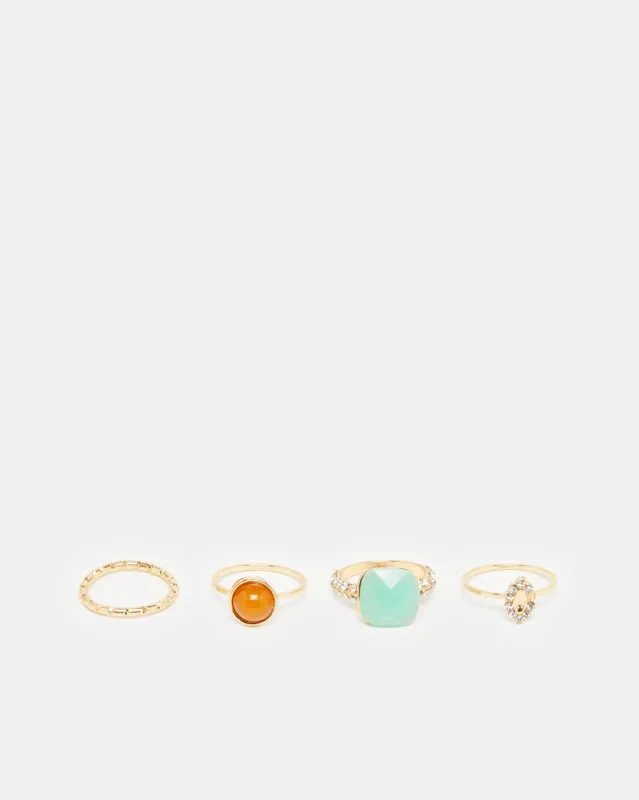 Women Gold Embellished Rings Set (4 Pieces ) sold by Redtag