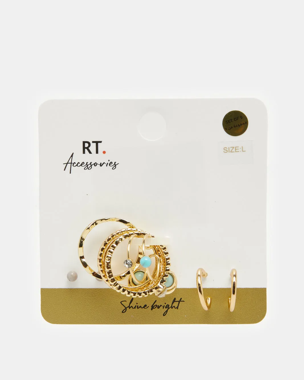 Women Gold Embellished Earrings And Rings Set (9 Pieces) sold by Redtag