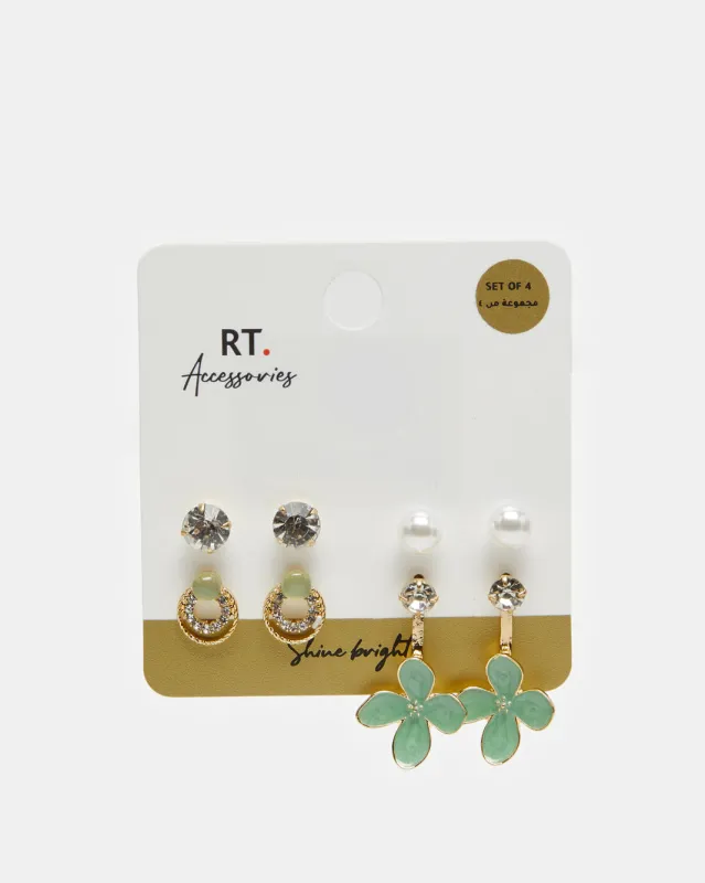 Women Gold Embellished Earrings Set (4 Pairs) sold by Redtag