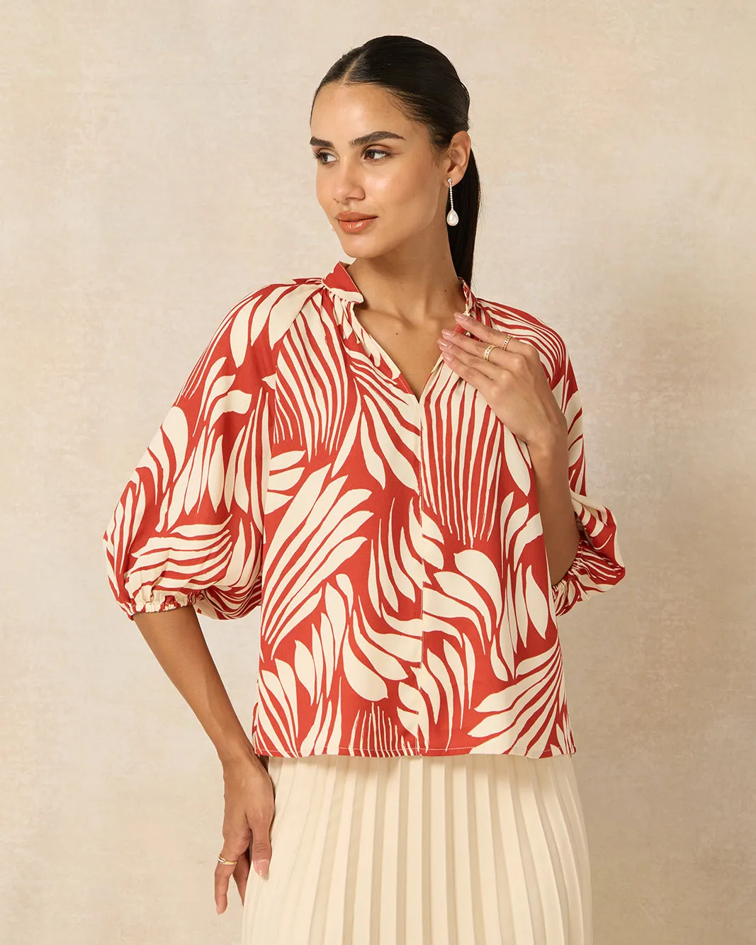 Women Red Printed Blouse sold by Redtag
