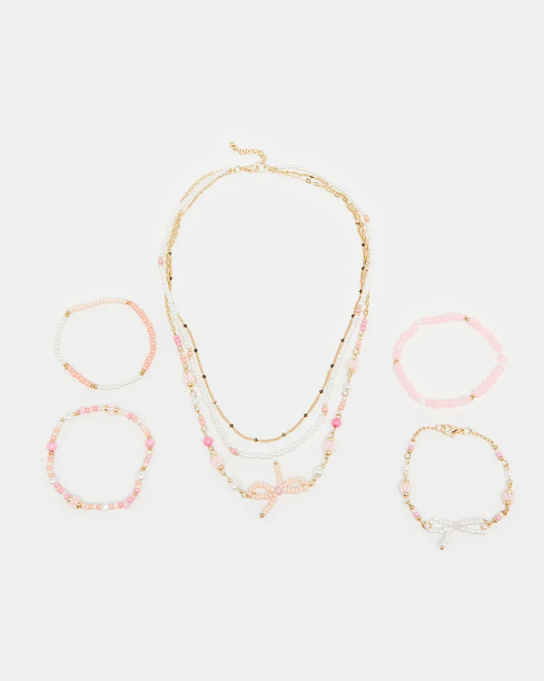 Girls Gold Embellished Necklace & Bracelet Set (5 Piece) sold by Redtag