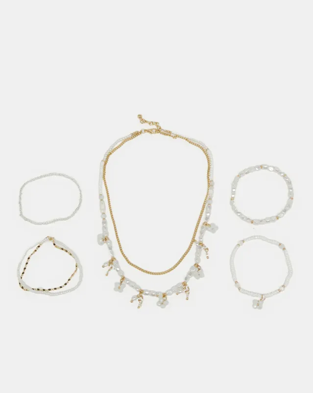 Girls Gold Embellished Necklace & Bracelet Set (7 Piece) sold by Redtag