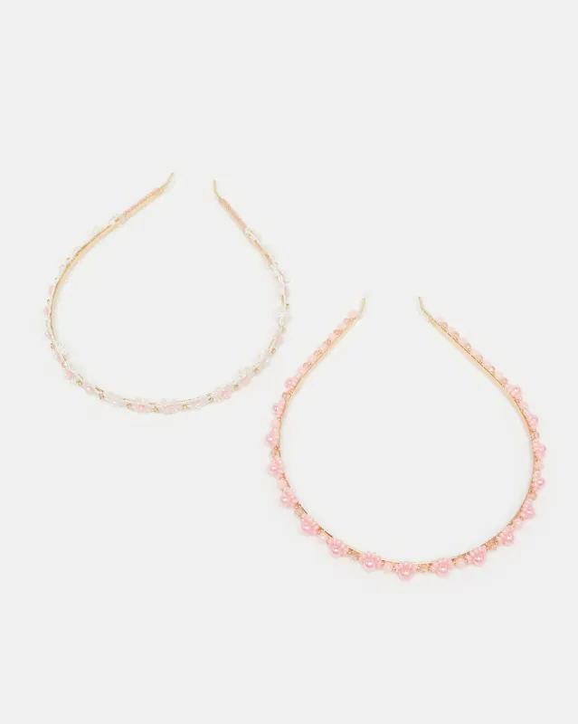 Girls Gold Pearl Embellished Hairband Set(Pack of 2) sold by Redtag