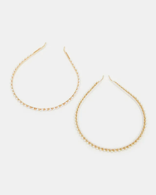 Girls Gold Pearl Embellished Hairband  Set(Pack of 2) sold by Redtag