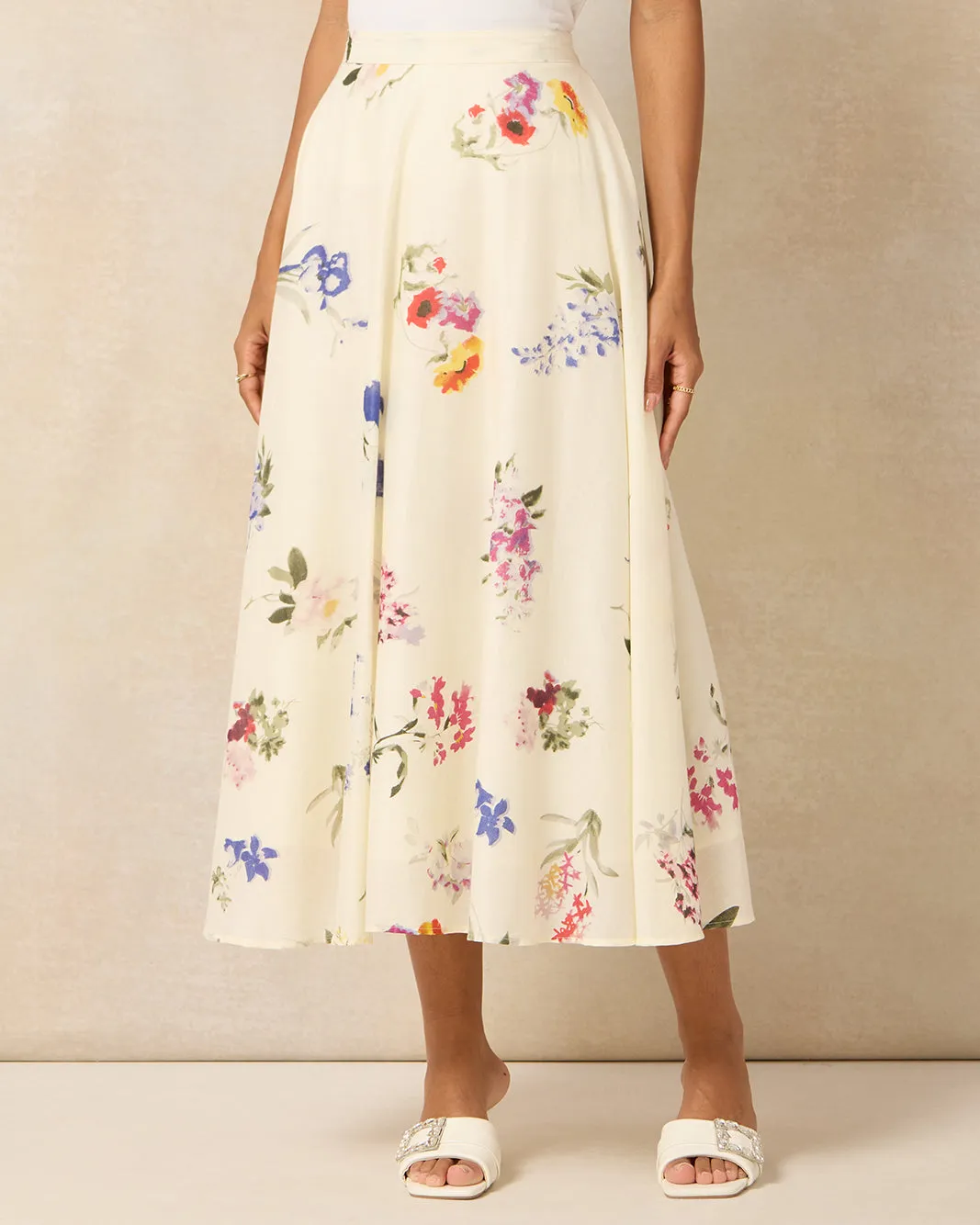 Women White Cotton Floral Printed Skirt sold by Redtag