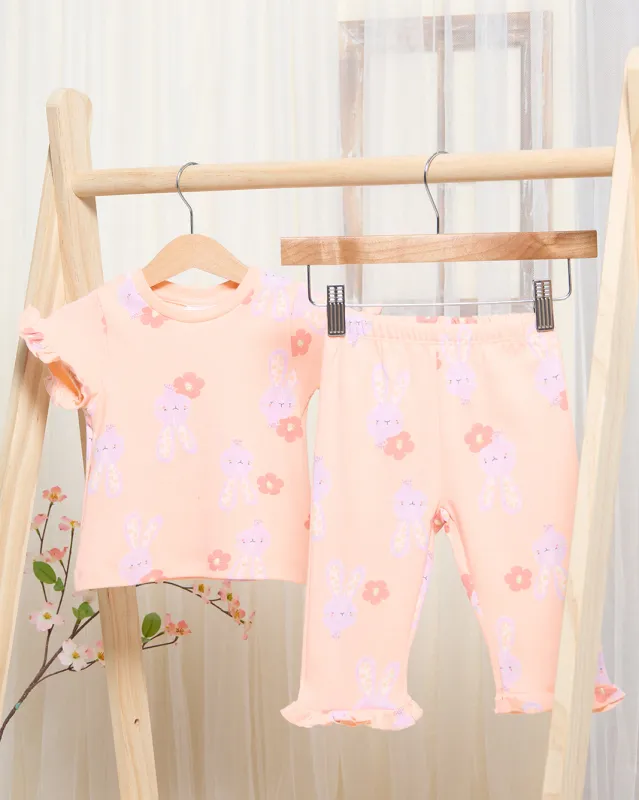 Infant Girls Peach Bunny Floral Pyjama Set (2 Piece) sold by Redtag