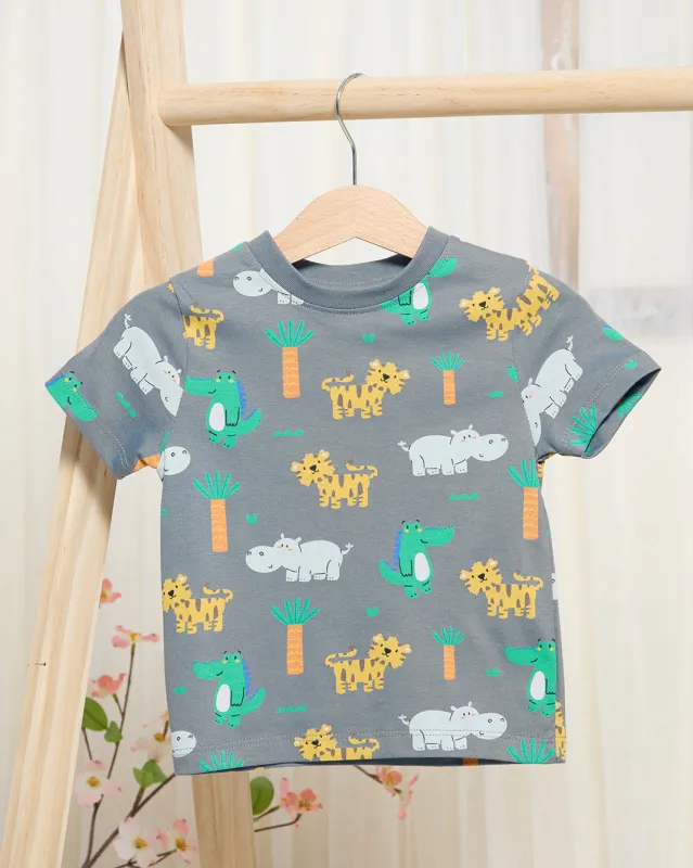 Infant Boys Blue Animal Jungle Printed T-Shirt sold by Redtag