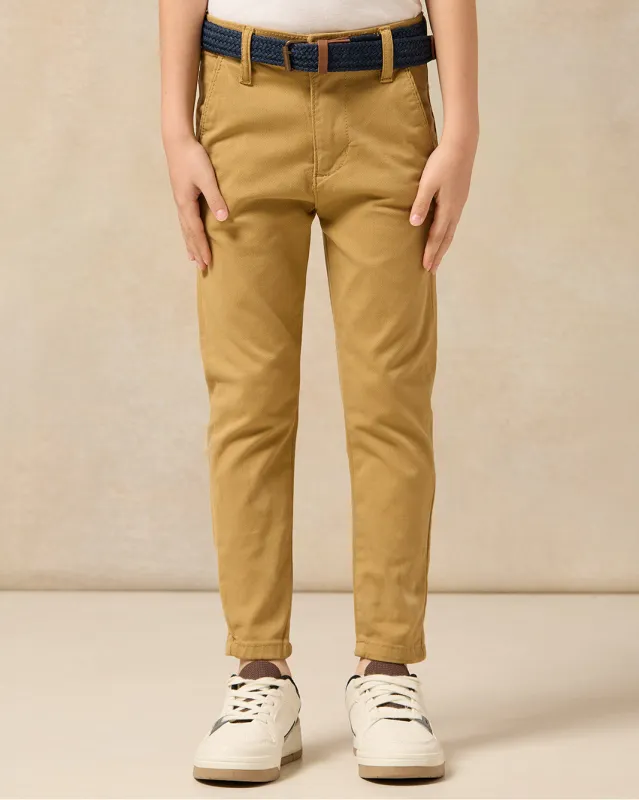 Boys Tan Dobby Belted Trouser sold by Redtag