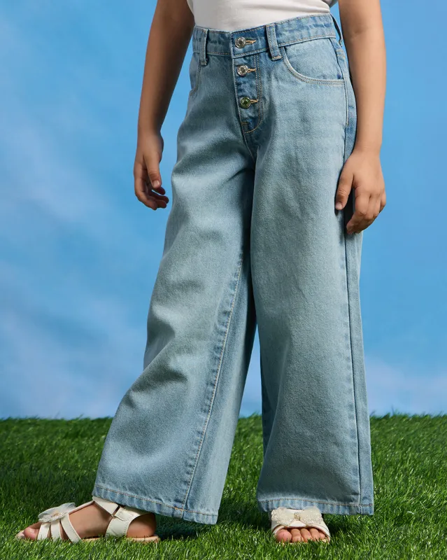 Girls Blue 4 Pocket Wide leg Jeans sold by Redtag