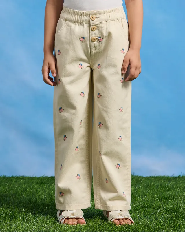 Girls White All Over Embroidered Baggy Jeans sold by Redtag