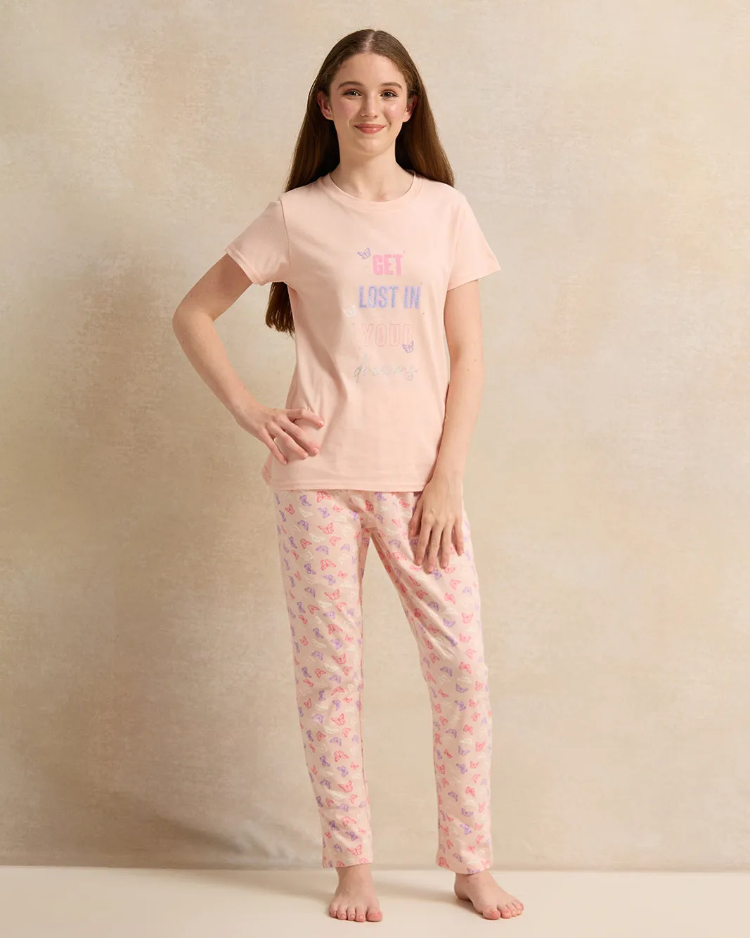 Senior Girls Peach Printed Pyjama Set (2 Piece) sold by Redtag