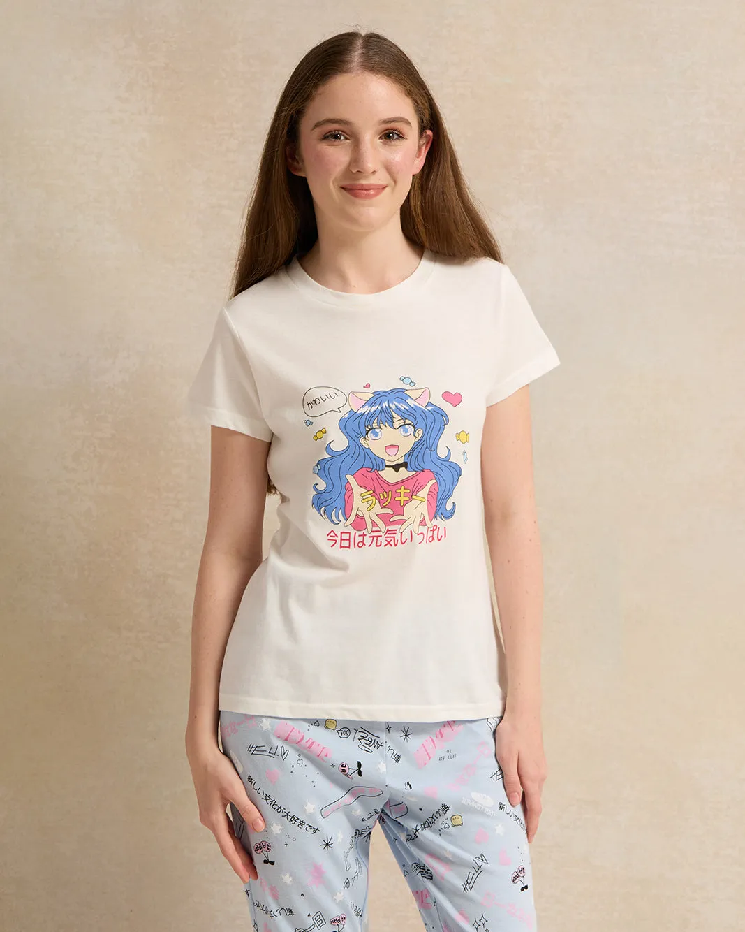 Senior Girls White And Blue Printed Pyjama Set (2 Piece) sold by Redtag product image thumbnail 2