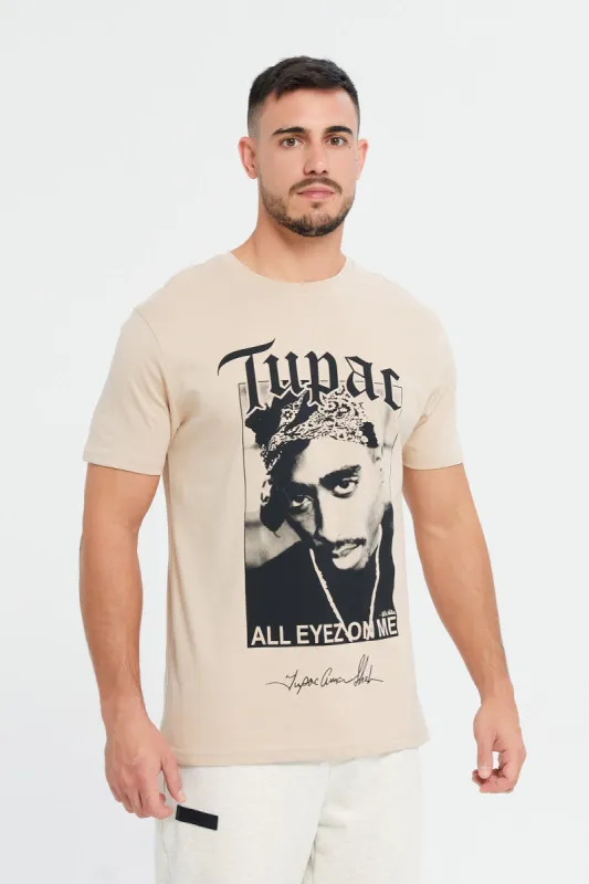 Men Beige Tupac Print T-Shirt sold by Redtag