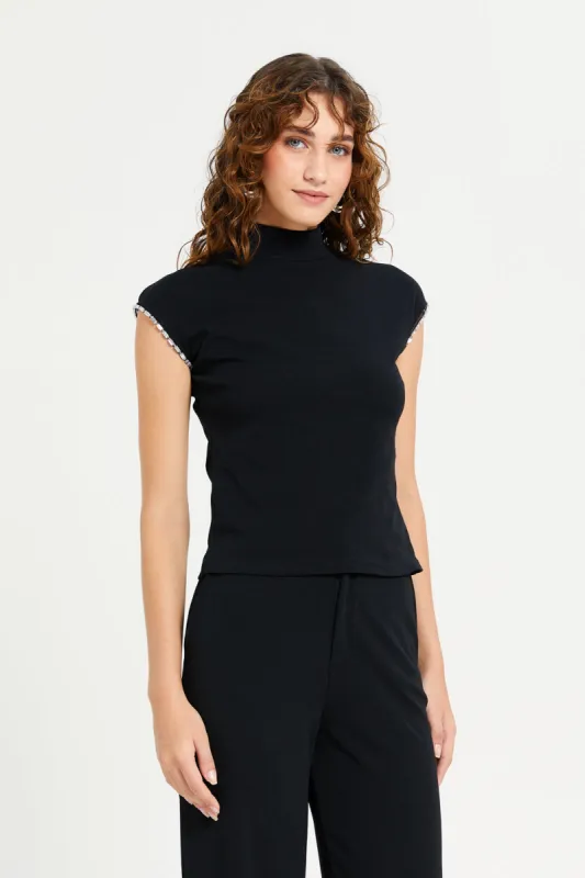 Women Black Embellished Top sold by Redtag