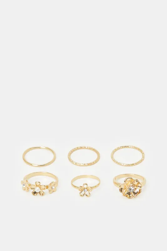 Women Gold Embellished Ring Set (6 Piece) sold by Redtag