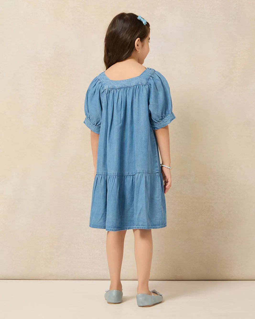 Girls Blue Embroidered Dress sold by Redtag product image thumbnail 3