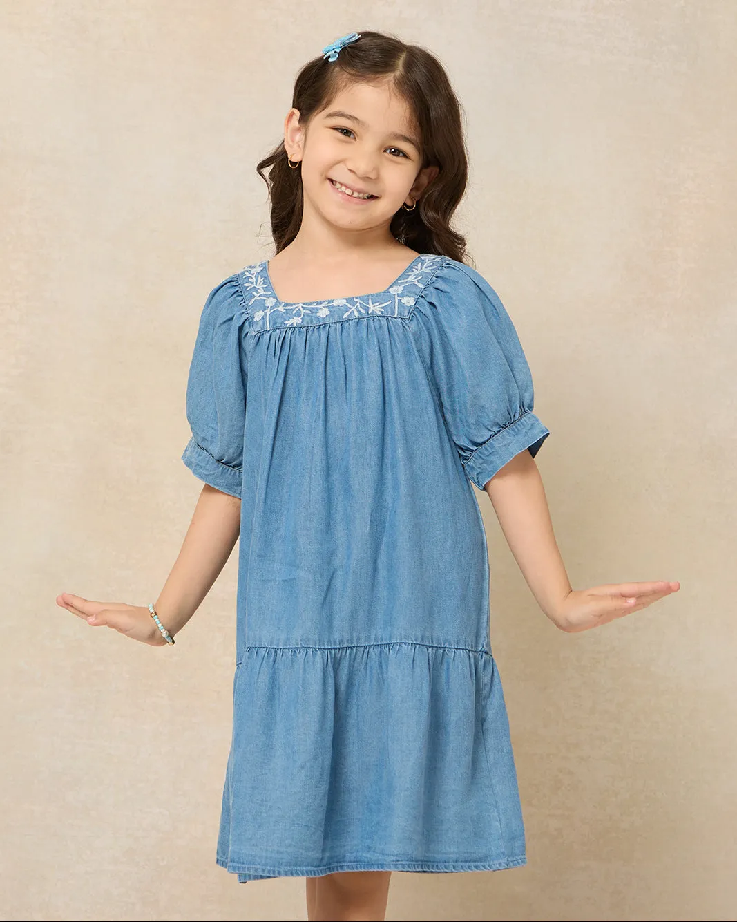 Girls Blue Embroidered Dress sold by Redtag product image thumbnail 2