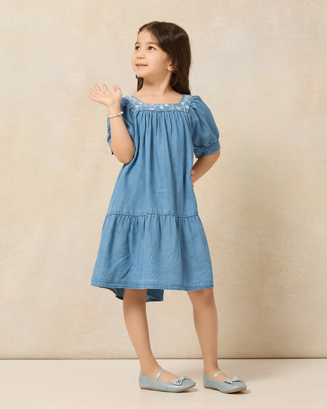 Girls Blue Embroidered Dress sold by Redtag product image thumbnail 4
