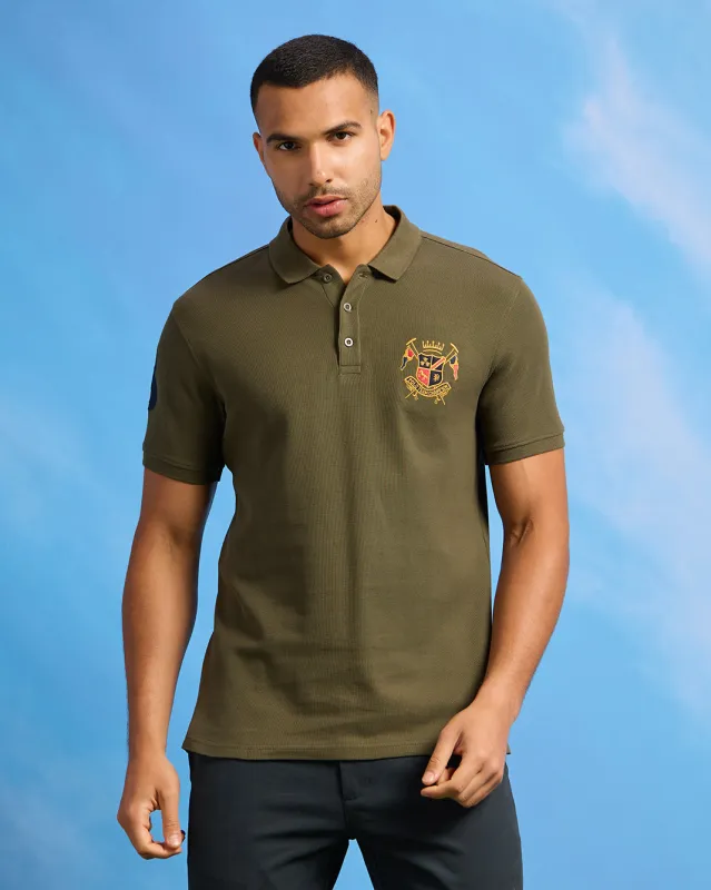 Men Olive Badge Polo Shirt sold by Redtag