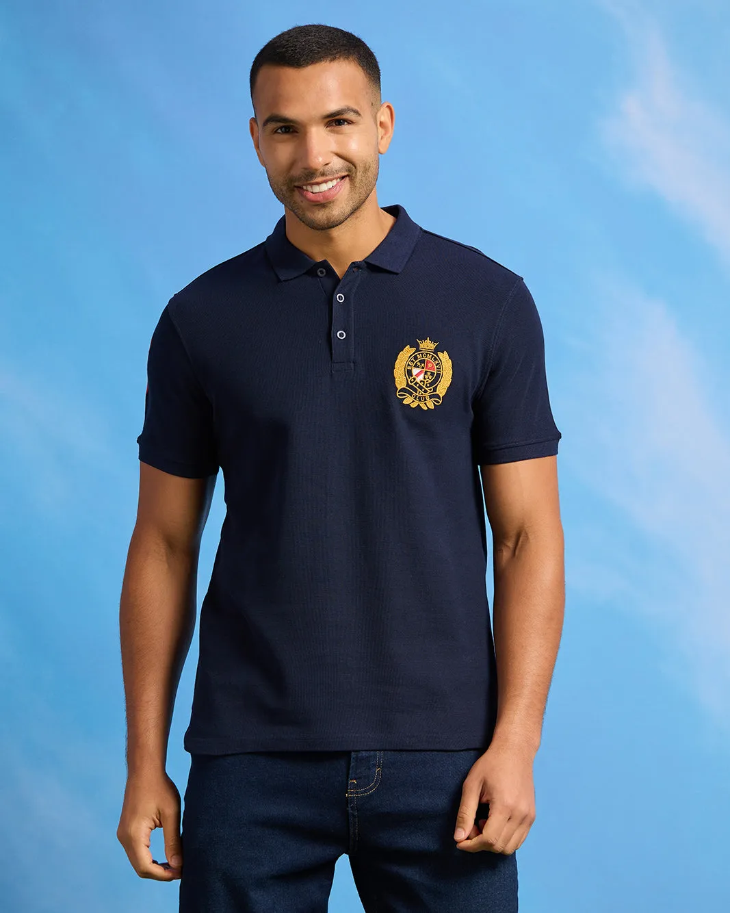 Men Navy Badge Polo Shirt sold by Redtag