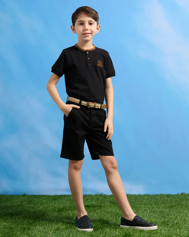 Boys Black Suede Mandarin Collar Polo Shirt sold by Redtag