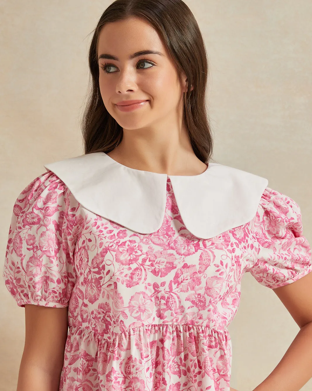 Senior Girls Pink Floral Printed Dress sold by Redtag product image thumbnail 4