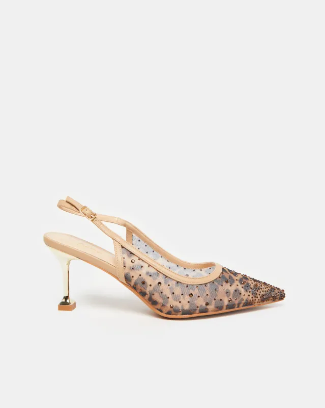 Women Beige Animal Embellished Slingback sold by Redtag